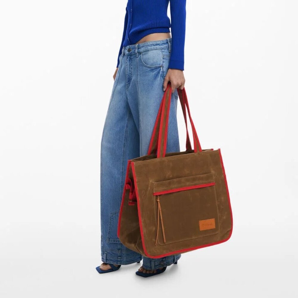 Desigual Shopper bag with large pocket Tan and Red BNWT